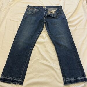 Citizens Of Humanity Undone Hem Button Fly Boyfriend Crop Sz 27‎ Medium Wash USA